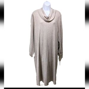 NWT Ophelia Roe Cowl Neck Knit Long Sleeve Dress 2X Champagne Sparkle